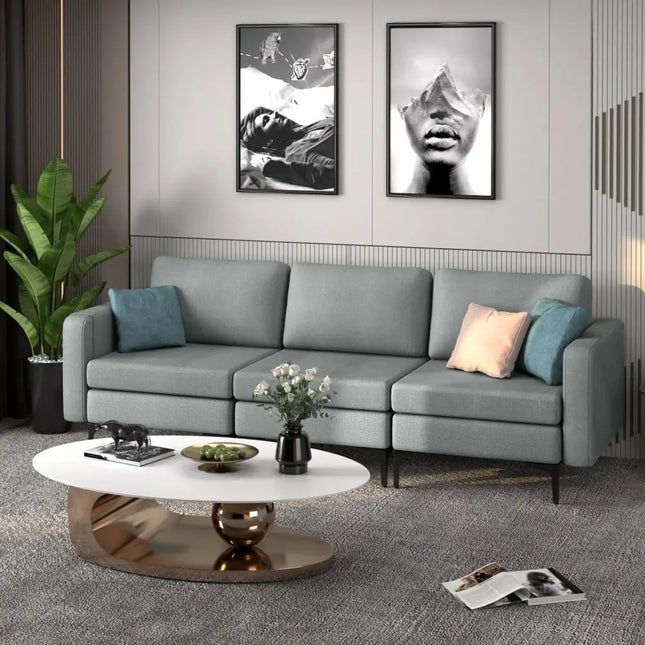 1/2/3/4-Seat Convertible Sectional Sofa with Reversible Ottoman-3-Seat Costway