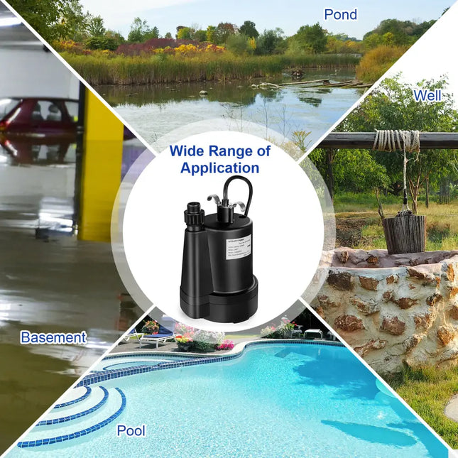 1/3HP 2400GPH Submersible Utility Pump Portable Electric Water Pump with 10 FT Cord - Black - Watering & Irrigation