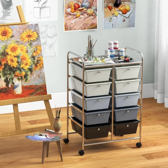 10-Drawer Rolling Storage Cart-Beige & Gray Costway