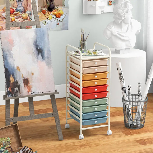10 Drawer Rolling Storage Cart Organizer with 4 Universal Casters-Macaron Multicolor - Macaron Multicolor - File