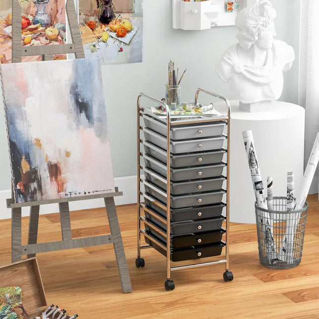 10 Drawer Rolling Storage Cart Organizer with 4 Universal Casters-Gradient Gray - Gradient Gray - File Cabinets
