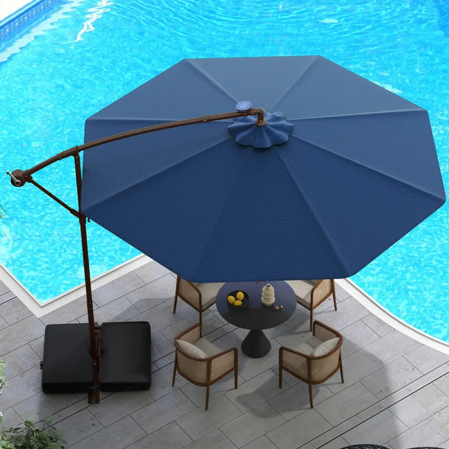 10 Feet Cantilever Umbrella with 32 LED Lights and Solar Panel Batteries-Navy - Navy - Outdoor Umbrellas