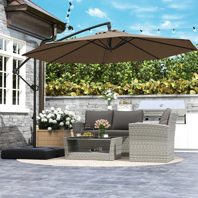 10 Feet Offset Hanging Umbrella with Base Patio Cantilever Umbrella with Tilt-Taupe - Taupe - Outdoor Umbrellas