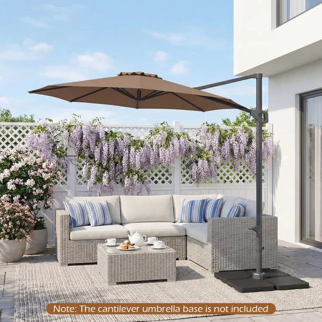 10 Feet Patio Cantilever Umbrella with Easy Tilt Adjustment-Brown - Brown - Outdoor Umbrellas