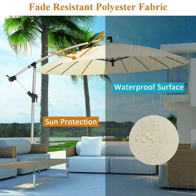 10 Feet Patio Offset Umbrella Market Hanging Umbrella for Backyard Poolside Lawn Garden-Beige - Beige - Outdoor