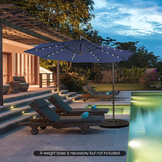 10 Feet Patio Solar Powered Cantilever Umbrella with Tilting System-Navy - Navy - Outdoor Umbrellas