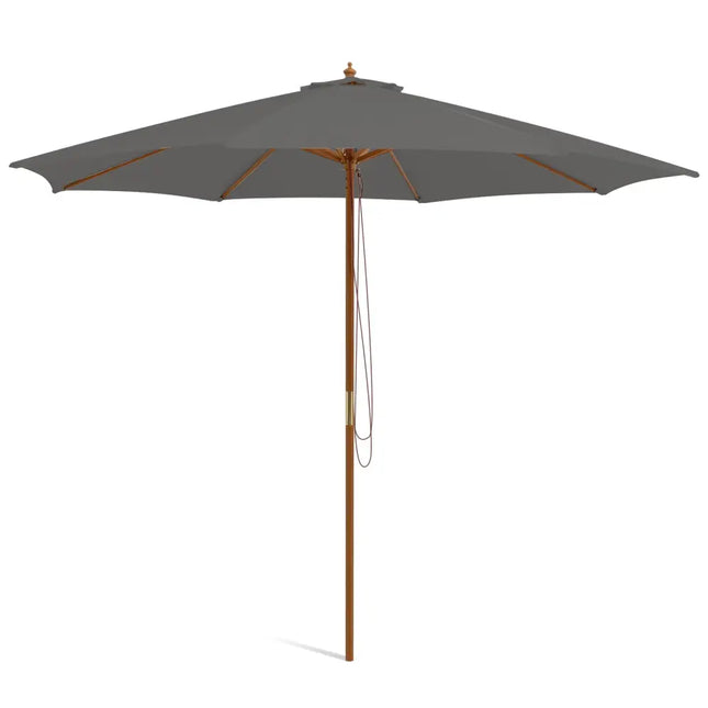 10 Feet Patio Umbrella with 8 Wooden Ribs and 3 Adjustable Heights-Gray - Gray - Outdoor Umbrellas