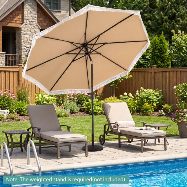 10 Feet Solar Patio Umbrella with 24 LED Lights for Yard-Beige - Beige - Outdoor Umbrellas