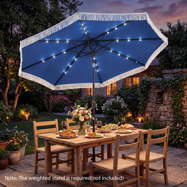 10 Feet Solar Patio Umbrella with 24 LED Lights for Yard-Navy - Navy - Outdoor Umbrellas