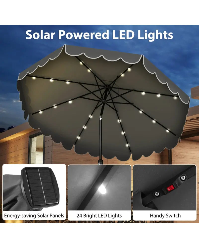 10 Feet Solar Patio Umbrella with 24 LED Lights-Gray - Gray - Outdoor Umbrellas