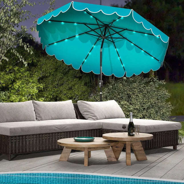 10 Feet Solar Patio Umbrella with 24 LED Lights-Turquoise - Turquoise - Outdoor Umbrellas