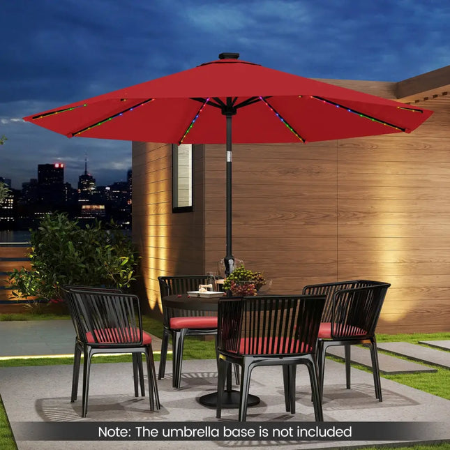 10 Feet Solar Patio Umbrella with 96 Multi-Colored Flowing LED Lights and Tilt Adjustment-Red - Red - Outdoor Umbrellas