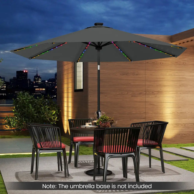 10 Feet Solar Patio Umbrella with 96 Multi-Colored Flowing LED Lights and Tilt Adjustment-Gray - Gray - Outdoor