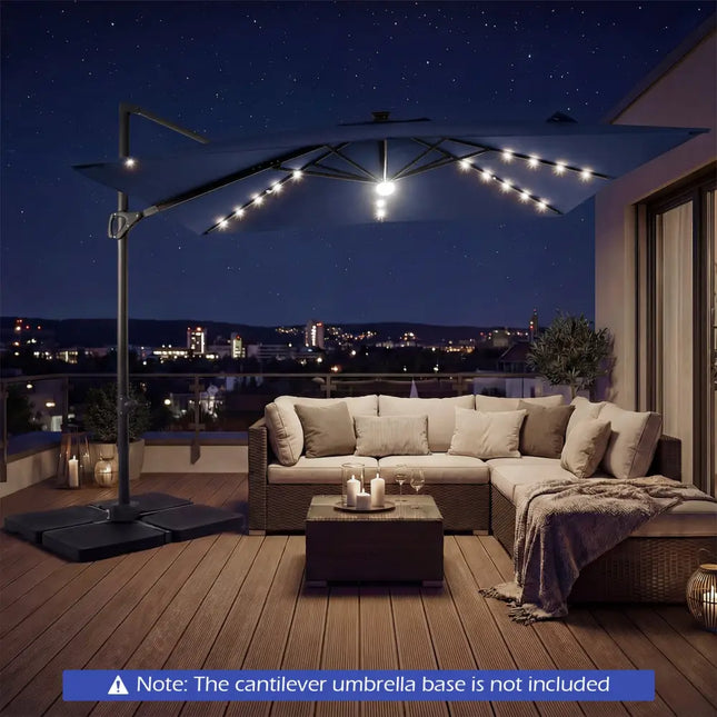 10 FT Cantilever Patio Umbrella with Solar LED Lights for Pool and Garden-Blue - Blue - Outdoor Umbrellas