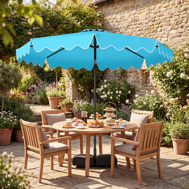 10 FT Outdoor Patio Umbrella with Solar LED Lights and Weighted Base-Turquoise - Turquoise - Outdoor Umbrellas