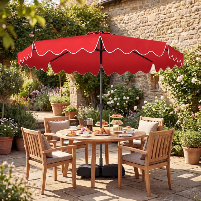 10 FT Outdoor Patio Umbrella with Solar LED Lights and Weighted Base-Red - Red - Outdoor Umbrellas