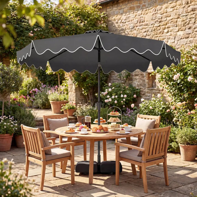 10 FT Outdoor Patio Umbrella with Solar LED Lights and Weighted Base-Gray - Gray - Outdoor Umbrellas