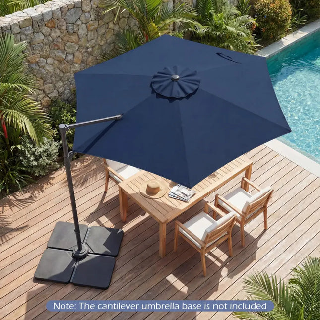10 FT Patio Cantilever Umbrella with 360° Rotation and Air Vent for Backyard and Poolside-Blue - Blue - Outdoor