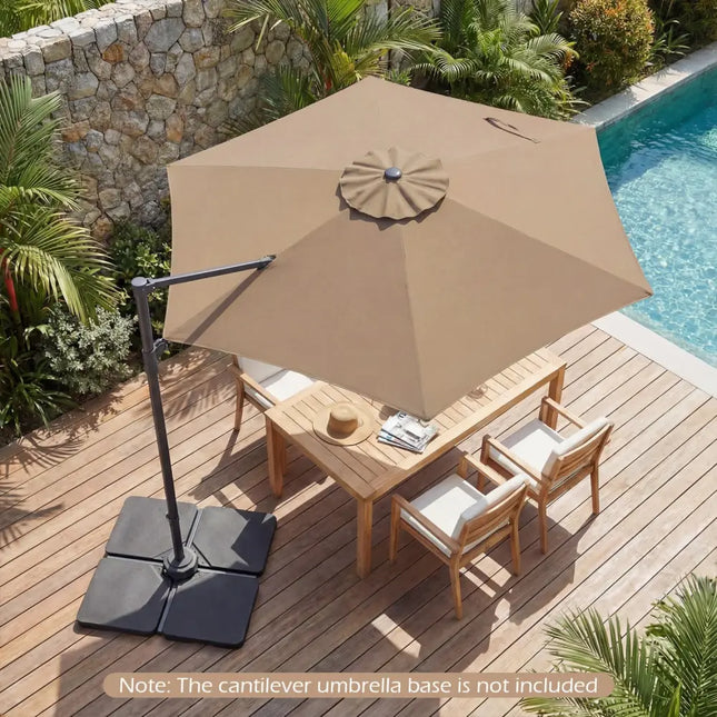 10 FT Patio Cantilever Umbrella with 360° Rotation and Air Vent for Backyard and Poolside-Tan - Tan - Outdoor Umbrellas