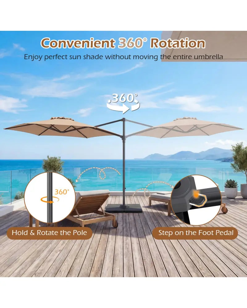 10 FT Patio Cantilever Umbrella with 360° Rotation and Air Vent for Backyard and Poolside-Tan - Tan - Outdoor Umbrellas