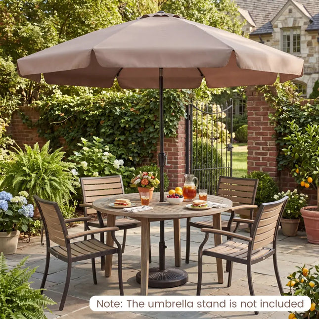 10 FT Scalloped Patio Umbrella with Push Button Tilt and 8 Fiberglass Ribs-Brown - Brown - Outdoor Umbrellas