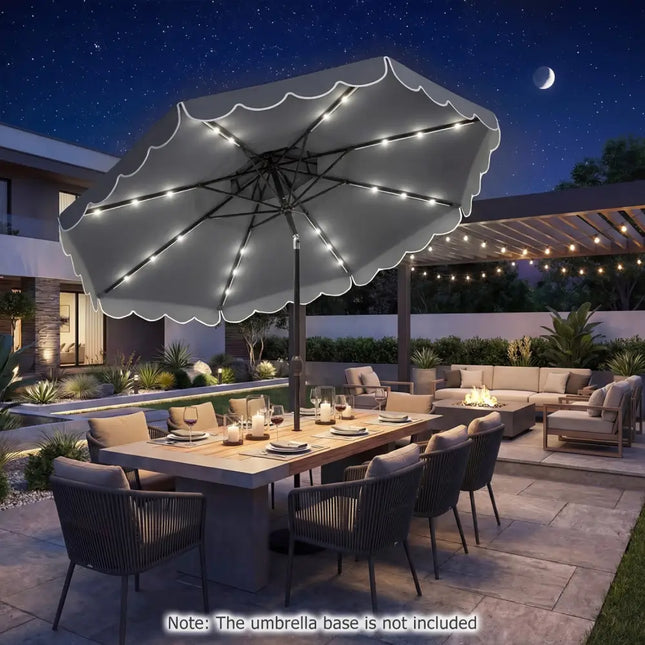 10 FT Solar LED Patio Umbrella for Deck and Pool-Gray - Gray - Outdoor Umbrellas