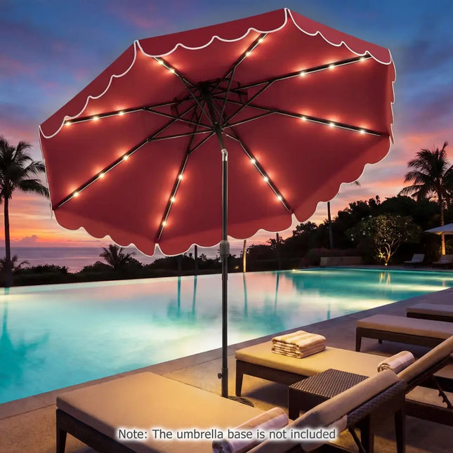 10 FT Solar LED Patio Umbrella for Deck and Pool-Red - Red - Outdoor Umbrellas
