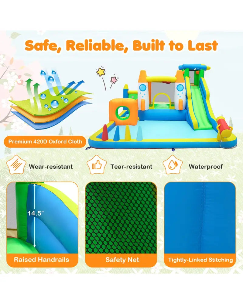 10-in-1 Inflatable Bounce House with Water Slide for Kids without Blower - Inflatable Water Slides