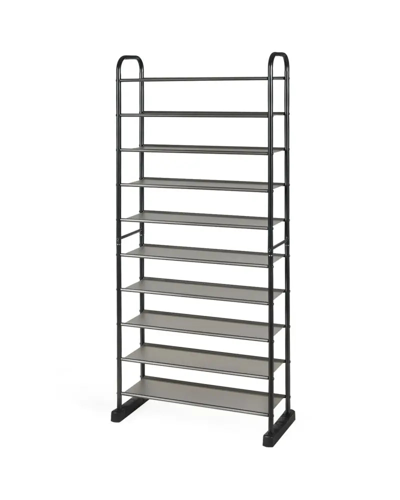 10-Tier Free-Standing Metal Frame Shoe Rack - Black - Shoe Racks & Storage Benches