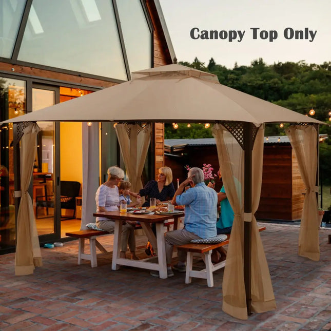 10 x 12 Feet Gazebo Replacement Top with Air Vent and Drainage Holes-Brown - Brown - Gazebos