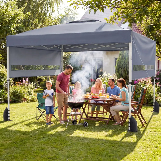 10 x 17 Feet Pop Up Canopy Tent with Dual Adjustable Awnings-Gray - Gray - Canopies