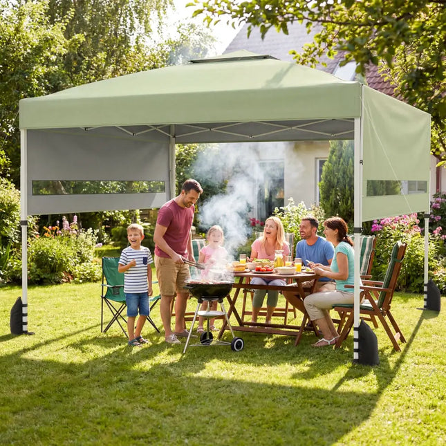 10 x 17 Feet Pop Up Canopy Tent with Dual Adjustable Awnings-Green - Canopies