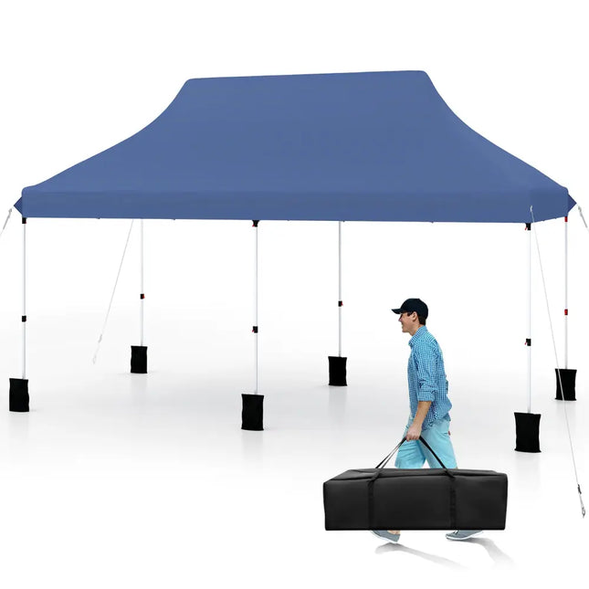 10 X 20 FT Pop up Canopy Tent Foldable Portable Outdoor Gazebo with Carry Bag-Blue - Blue - Canopies