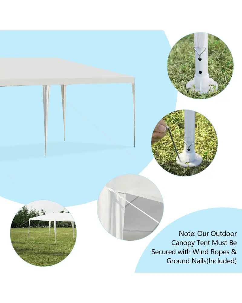 10 x 30 Feet Gazebo Canopy Tent with Connection Stakes and Wind Ropes - White - Canopies