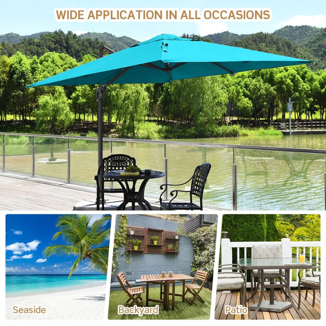 10 x 10 Feet Patio Offset Cantilever Umbrella with Aluminum 360-degree Rotation Tilt-Turquoise - Turquoise - Outdoor