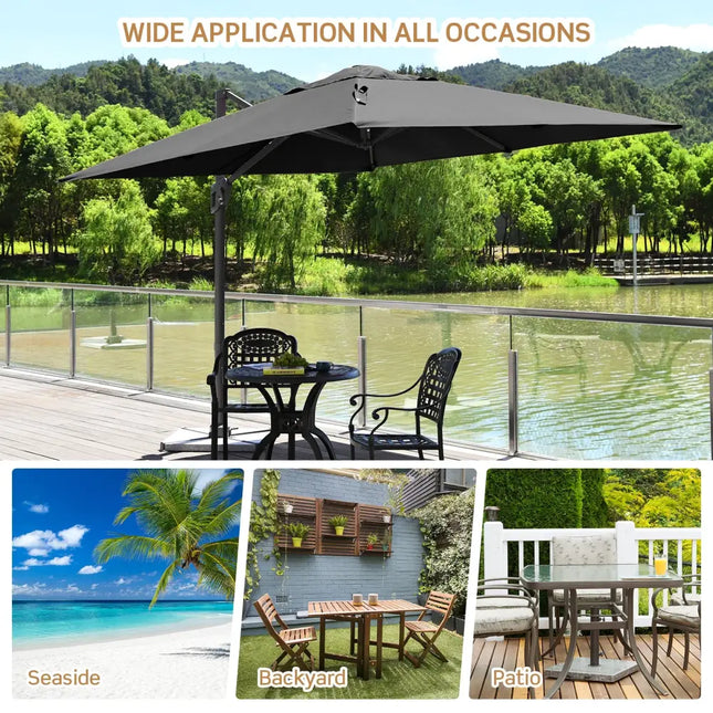 10 x 10 Feet Patio Offset Cantilever Umbrella with Aluminum 360-degree Rotation Tilt-Gray - Gray - Outdoor Umbrellas