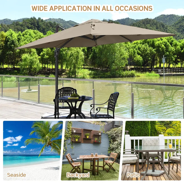 10 x 10 Feet Patio Offset Cantilever Umbrella with Aluminum 360-degree Rotation Tilt-Coffee - Coffee - Outdoor Umbrellas