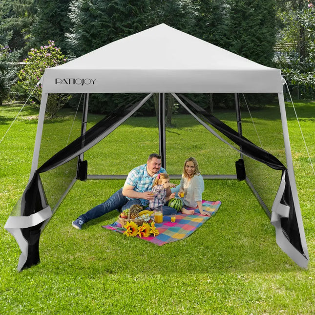 10 x 10 Feet Pop Up Canopy with with Mesh Sidewalls and Roller Bag-Gray - Gray - Canopies