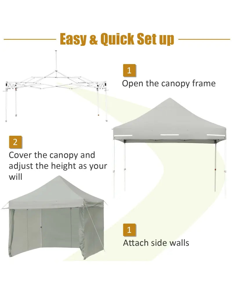 10 x 10 Feet Pop up Gazebo with 4 Height and Adjust Folding Awning-Gray - Gray - Canopies
