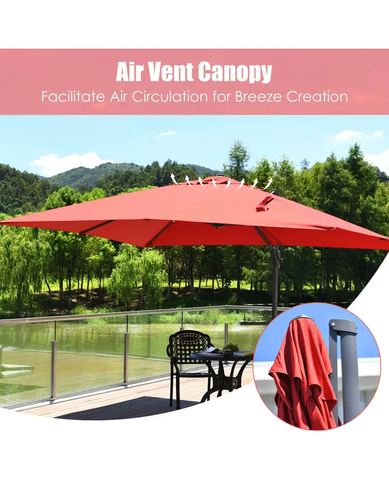 10 x13 Feet Rectangular Cantilever Umbrella with 360° Rotation Function-Wine - Red - Outdoor Umbrellas