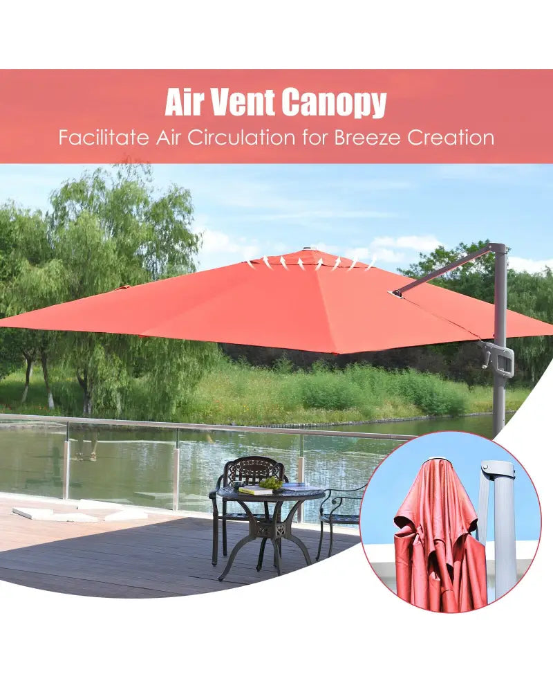 10 x13 Feet Rectangular Cantilever Umbrella with 360° Rotation Function-Orange - Orange - Outdoor Umbrellas