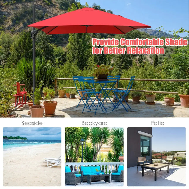10 x13 Feet Rectangular Cantilever Umbrella with 360° Rotation Function-Wine - Red - Outdoor Umbrellas