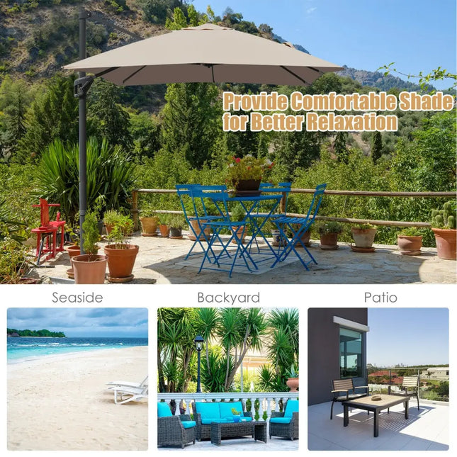 10 x13 Feet Rectangular Cantilever Umbrella with 360° Rotation Function-Coffee - Brown - Outdoor Umbrellas