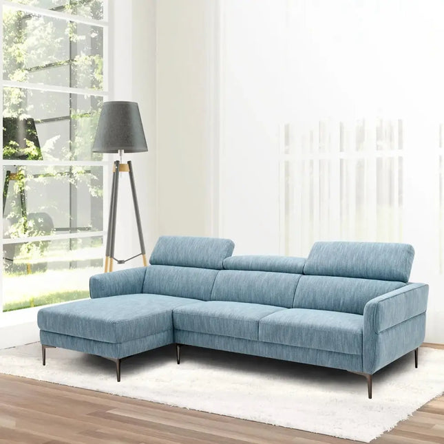 105 Inch L-Shaped Sofa Couch with 3 Adjustable Headrests-Blue Costway