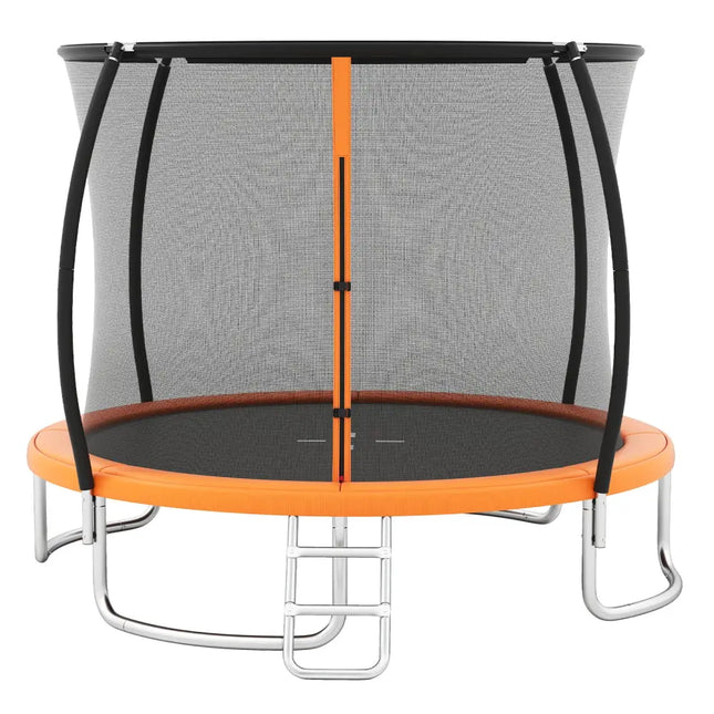 10FT Outdoor Trampoline Heavy-Duty Recreational Trampoline with Safety Enclosure Net-Orange - Orange - Trampolines