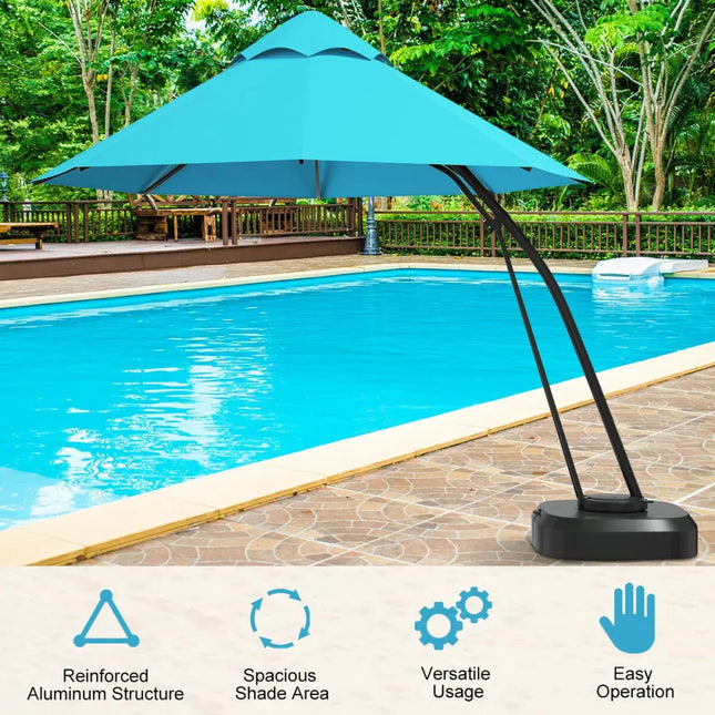 11 Feet Outdoor Cantilever Hanging Umbrella with Base and Wheels-Turquoise - Turquoise - Outdoor Umbrellas