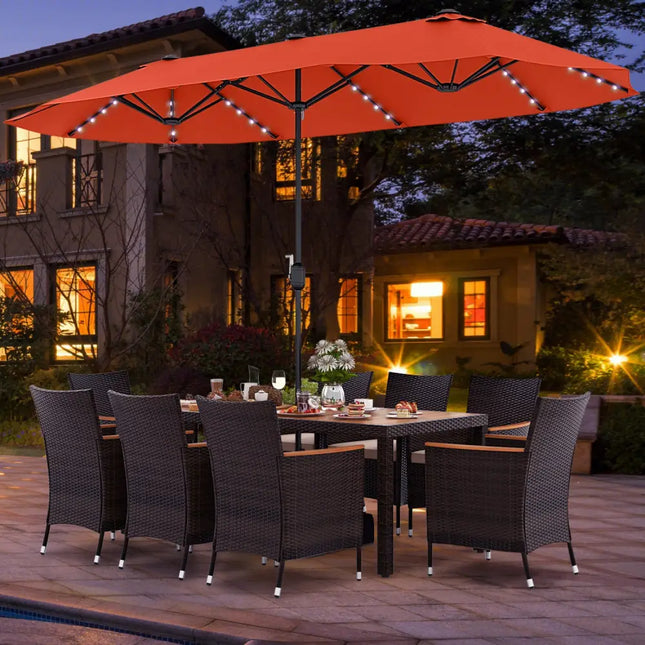 11 Pieces Patio Dining Set with 15 Feet Double-Sided Patio Umbrella and Base-Orange - Orange - Patio Dining Sets