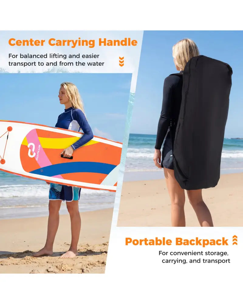 11’ Wide Inflatable Stand Up Paddle Board with Backpack for All Skill Levels-Orange - Orange - Surfing