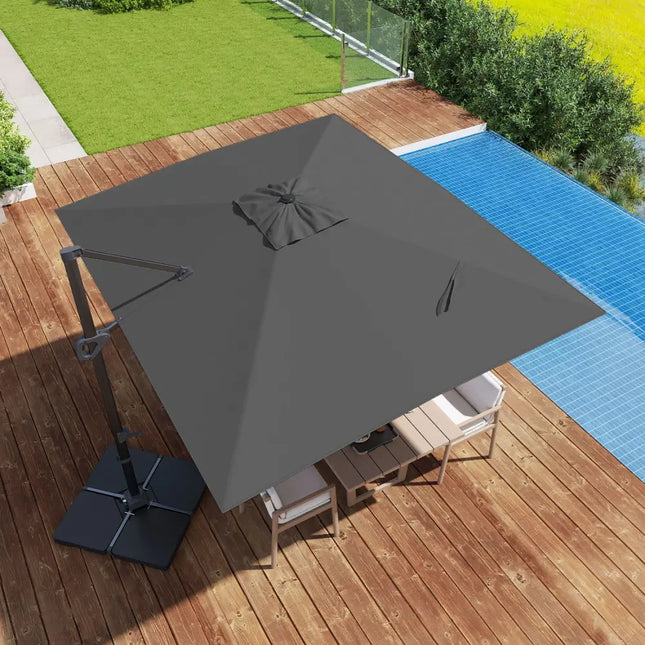 11 x 9 FT Aluminum Pole Outdoor Offset Hanging Umbrella with 220 LBS Base-Gray - Gray - Outdoor Umbrellas