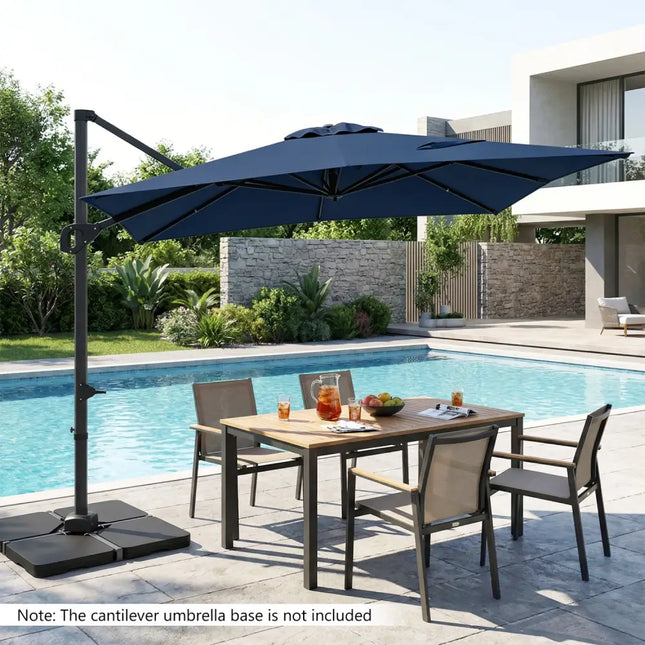 11 x 9 FT Cantilever Patio Umbrella with 360° Rotation and Easy Tilt Adjustment-Navy - Navy - Outdoor Umbrellas